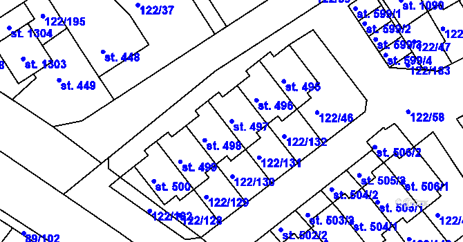 Parcela st. 497 v KÚ Králův Dvůr, Katastrální mapa