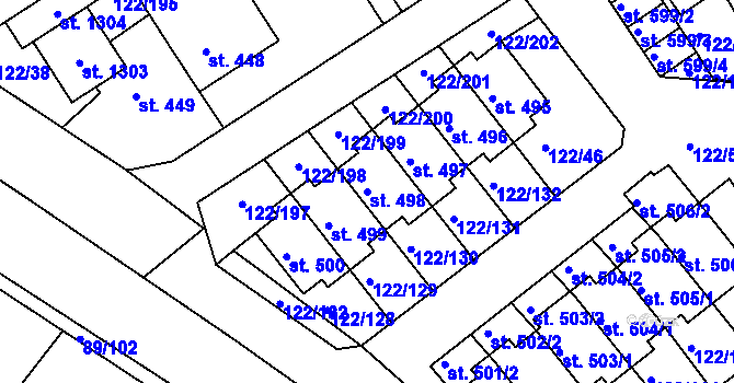 Parcela st. 498 v KÚ Králův Dvůr, Katastrální mapa