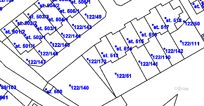 Parcela st. 513 v KÚ Králův Dvůr, Katastrální mapa