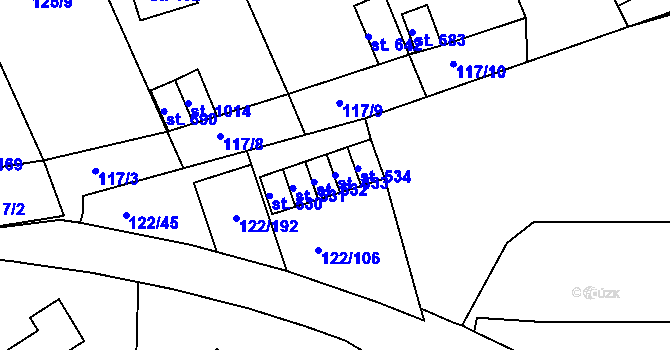 Parcela st. 533 v KÚ Králův Dvůr, Katastrální mapa
