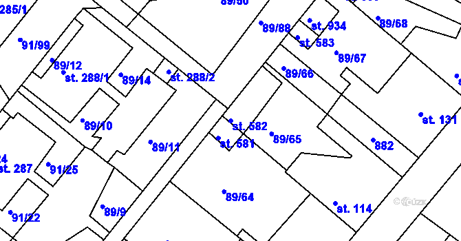 Parcela st. 582 v KÚ Králův Dvůr, Katastrální mapa