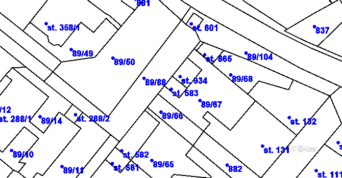 Parcela st. 583 v KÚ Králův Dvůr, Katastrální mapa