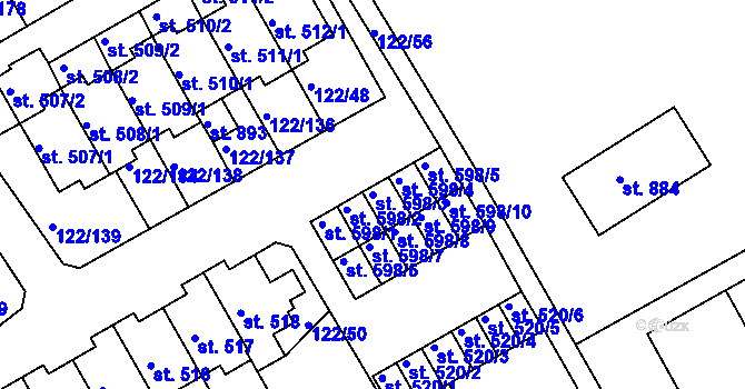 Parcela st. 598/3 v KÚ Králův Dvůr, Katastrální mapa
