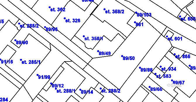 Parcela st. 89/49 v KÚ Králův Dvůr, Katastrální mapa