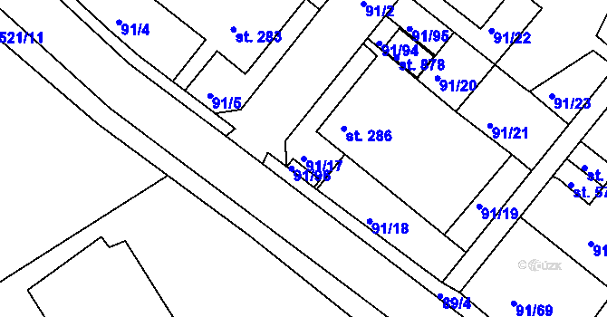 Parcela st. 91/17 v KÚ Králův Dvůr, Katastrální mapa