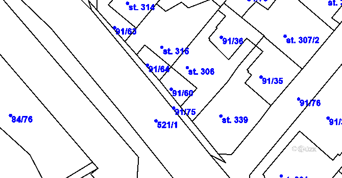 Parcela st. 91/60 v KÚ Králův Dvůr, Katastrální mapa