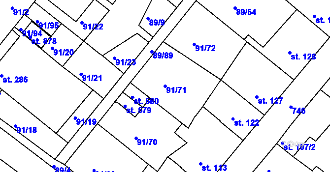 Parcela st. 91/71 v KÚ Králův Dvůr, Katastrální mapa