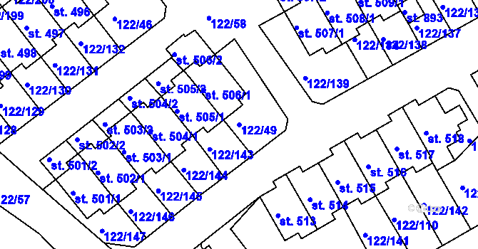 Parcela st. 122/49 v KÚ Králův Dvůr, Katastrální mapa