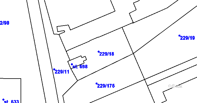 Parcela st. 229/18 v KÚ Králův Dvůr, Katastrální mapa