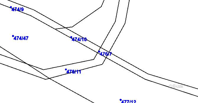 Parcela st. 476/7 v KÚ Králův Dvůr, Katastrální mapa