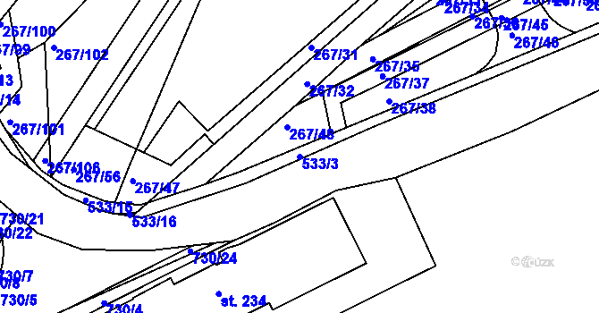 Parcela st. 533/3 v KÚ Králův Dvůr, Katastrální mapa