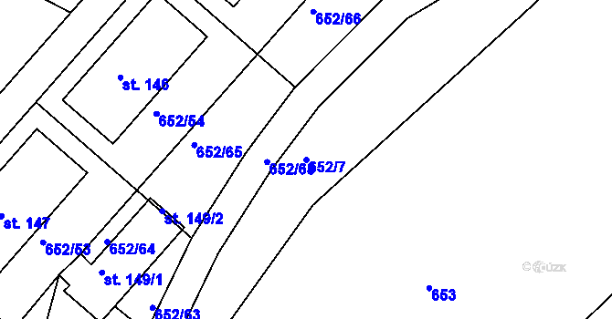 Parcela st. 652/7 v KÚ Králův Dvůr, Katastrální mapa