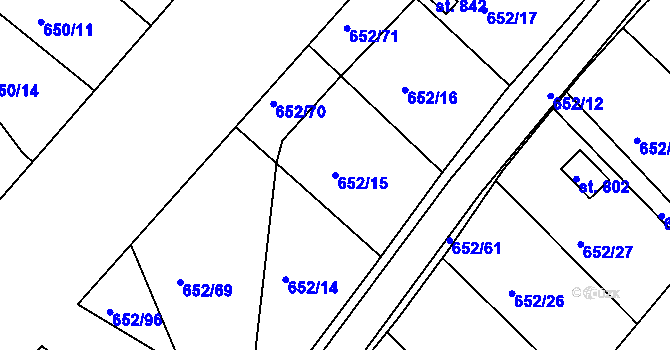 Parcela st. 652/15 v KÚ Králův Dvůr, Katastrální mapa