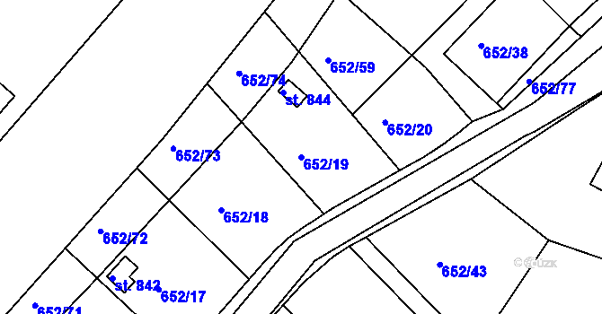 Parcela st. 652/19 v KÚ Králův Dvůr, Katastrální mapa