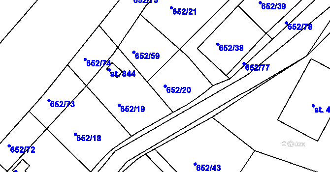 Parcela st. 652/20 v KÚ Králův Dvůr, Katastrální mapa
