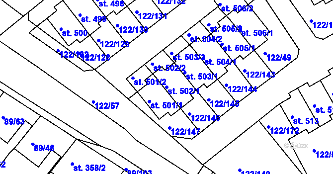Parcela st. 502/1 v KÚ Králův Dvůr, Katastrální mapa