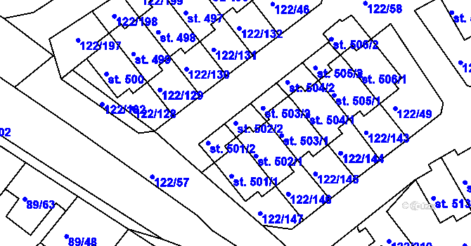 Parcela st. 502/2 v KÚ Králův Dvůr, Katastrální mapa