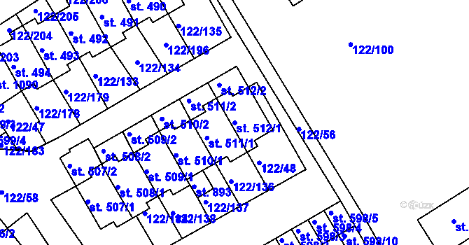 Parcela st. 512/1 v KÚ Králův Dvůr, Katastrální mapa