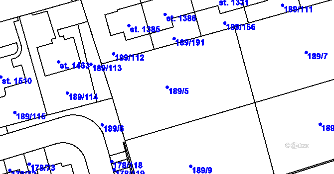 Parcela st. 189/5 v KÚ Králův Dvůr, Katastrální mapa