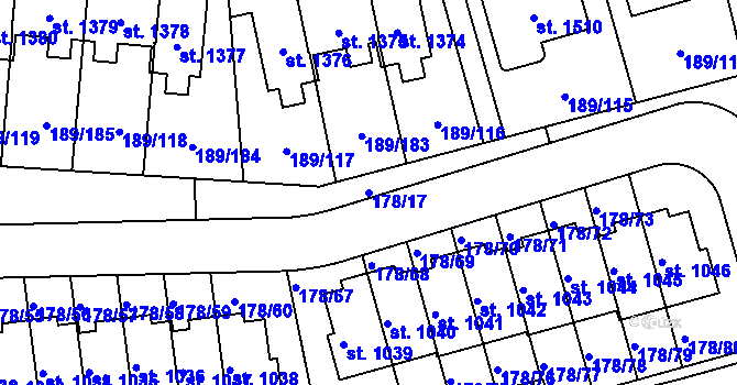 Parcela st. 178/17 v KÚ Králův Dvůr, Katastrální mapa