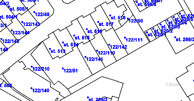 Parcela st. 122/110 v KÚ Králův Dvůr, Katastrální mapa