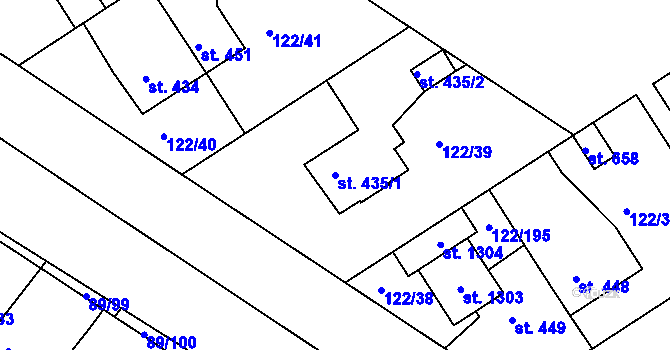 Parcela st. 435/1 v KÚ Králův Dvůr, Katastrální mapa