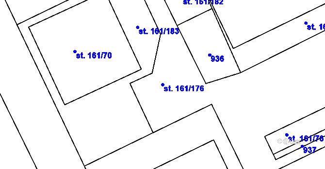 Parcela st. 161/176 v KÚ Králův Dvůr, Katastrální mapa