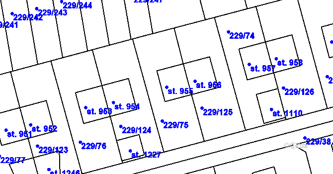 Parcela st. 955 v KÚ Králův Dvůr, Katastrální mapa