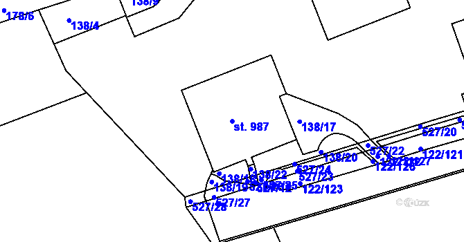 Parcela st. 987 v KÚ Králův Dvůr, Katastrální mapa