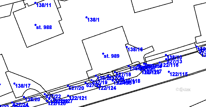 Parcela st. 989 v KÚ Králův Dvůr, Katastrální mapa