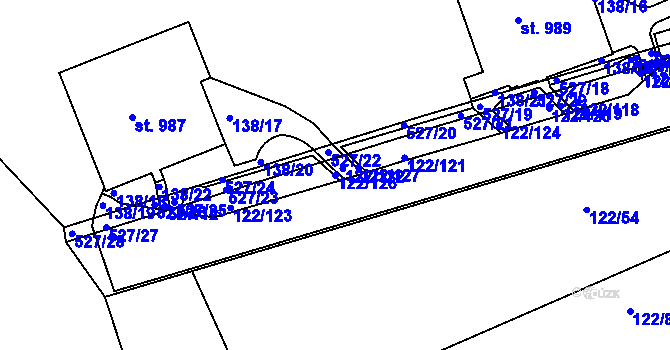 Parcela st. 122/126 v KÚ Králův Dvůr, Katastrální mapa