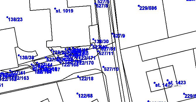 Parcela st. 527/11 v KÚ Králův Dvůr, Katastrální mapa