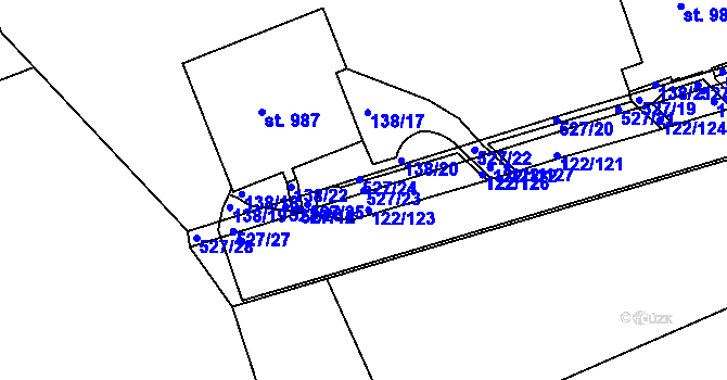 Parcela st. 527/23 v KÚ Králův Dvůr, Katastrální mapa