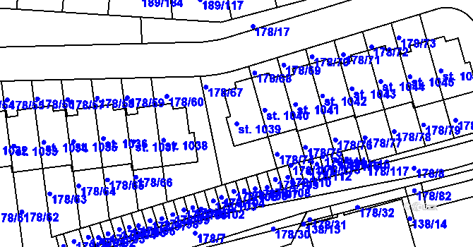 Parcela st. 1039 v KÚ Králův Dvůr, Katastrální mapa