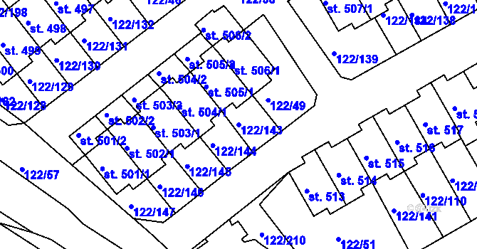 Parcela st. 122/143 v KÚ Králův Dvůr, Katastrální mapa