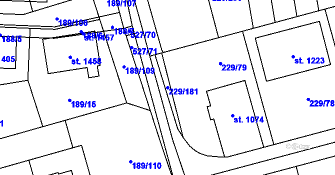 Parcela st. 229/181 v KÚ Králův Dvůr, Katastrální mapa