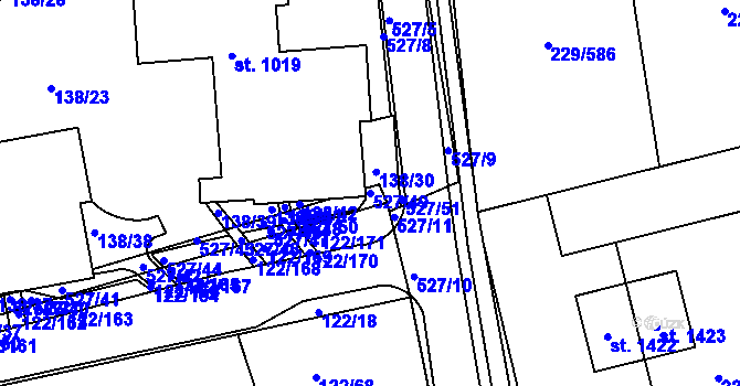 Parcela st. 527/49 v KÚ Králův Dvůr, Katastrální mapa