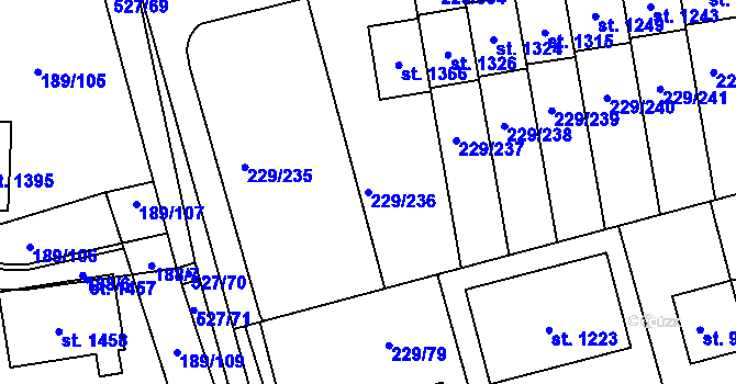 Parcela st. 229/236 v KÚ Králův Dvůr, Katastrální mapa