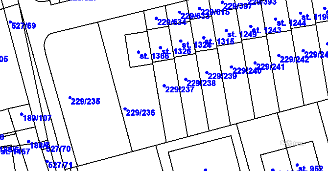 Parcela st. 229/237 v KÚ Králův Dvůr, Katastrální mapa