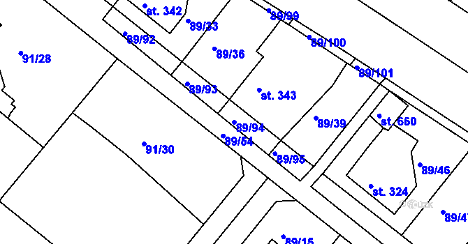 Parcela st. 89/94 v KÚ Králův Dvůr, Katastrální mapa