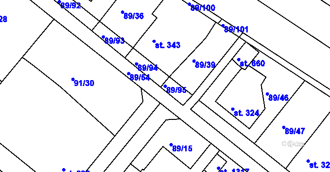 Parcela st. 89/95 v KÚ Králův Dvůr, Katastrální mapa