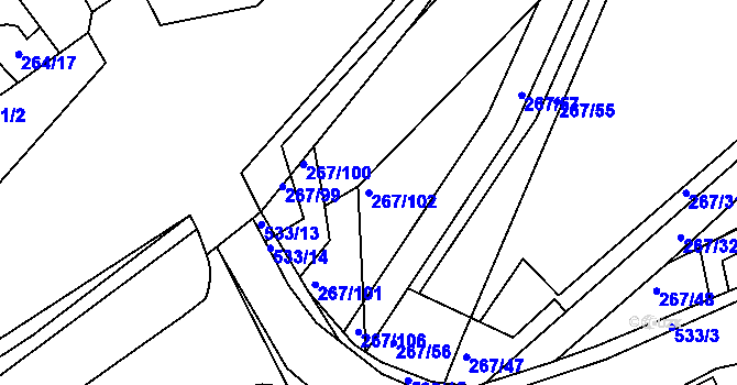 Parcela st. 267/102 v KÚ Králův Dvůr, Katastrální mapa