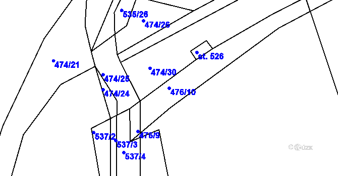 Parcela st. 476/10 v KÚ Králův Dvůr, Katastrální mapa