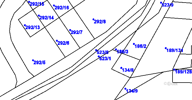 Parcela st. 523/8 v KÚ Králův Dvůr, Katastrální mapa