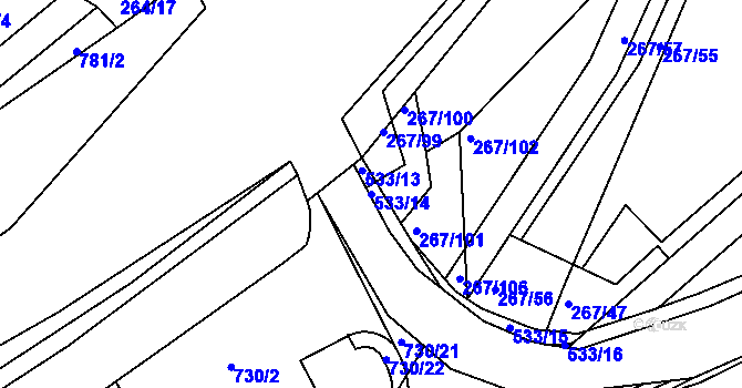 Parcela st. 533/14 v KÚ Králův Dvůr, Katastrální mapa