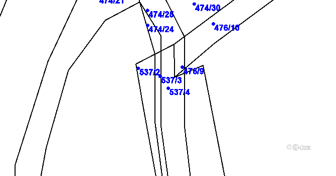 Parcela st. 537/4 v KÚ Králův Dvůr, Katastrální mapa