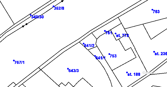 Parcela st. 641/2 v KÚ Králův Dvůr, Katastrální mapa
