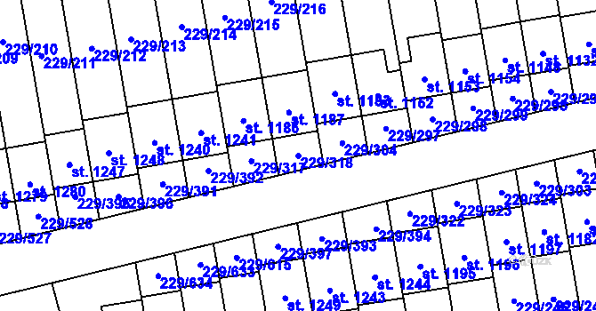 Parcela st. 229/318 v KÚ Králův Dvůr, Katastrální mapa