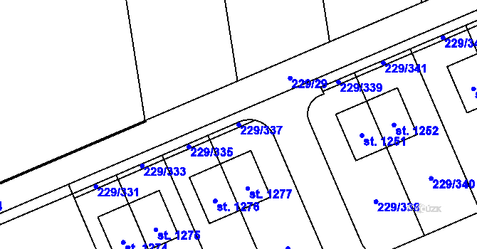 Parcela st. 229/337 v KÚ Králův Dvůr, Katastrální mapa