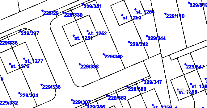 Parcela st. 229/340 v KÚ Králův Dvůr, Katastrální mapa